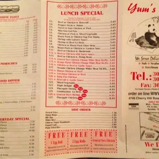 Menu, backside