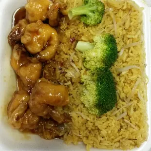 General Tso's shrimp lunch special. Heavy on rice, light on shrimp.