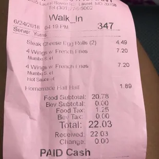 Our order and receipt