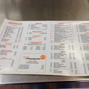 The menu to order off of.