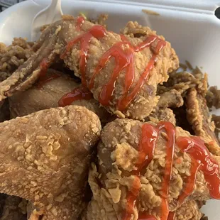 5 whole wings... rice is bleh.... not nasty though. Putting them on hold for a while