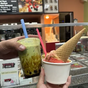 Brown sugar matcha &amp; rainbow sherbet