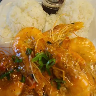 a box of shrimp and rice