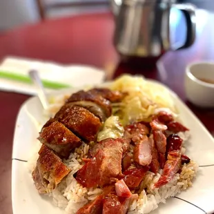 Roast Duck/BBQ Pork Rice Plate - 4/5 - Good ratio of fat for both meat. Super local no frills spot