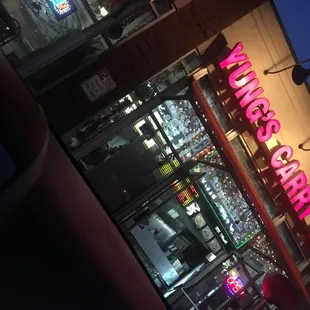 a neon sign on a building