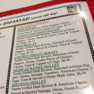 Skillet menu, what they are known for and now I know why