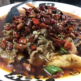 Boiled Pork Blood Curd & Seafood Chili Oil-