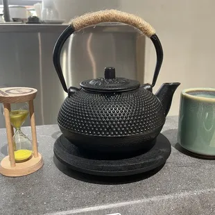 Tea with hourglass to steep
