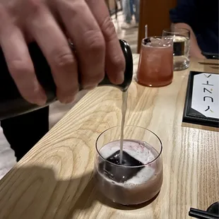 Pouring the Osaka cocktail