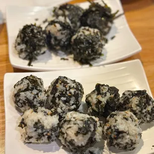 a plate of sushi balls