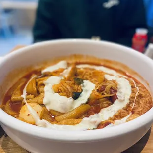 a bowl of soup on a table