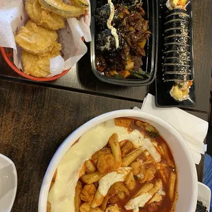 Yup duk tteobboki set B, chicken gizzards, and tuna kimbap!