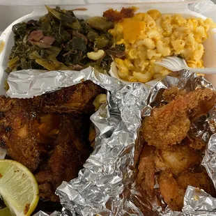 1/2 &amp; 1/2 Yuppi Special w/ collard greens and mac &amp; cheese