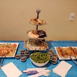 Tower of sushi for a birthday celebration. Yummy!