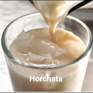 a glass of horchata