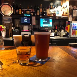 a pint and a glass of beer