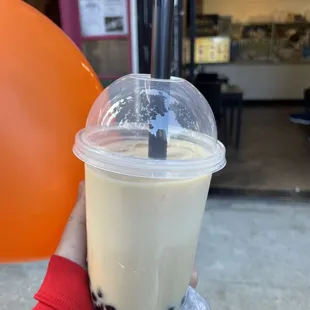 Regular milk tea with boba 25% sweet 25% ice