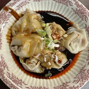 Szechuan Wontons with Chili Sauce (not that spicy)