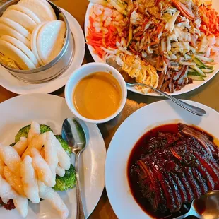 Honey Glazed Walnut Shrimp,  Mei Cai Roasted Pork, Hot and Cold Salad