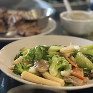 a plate of vegetables and rice