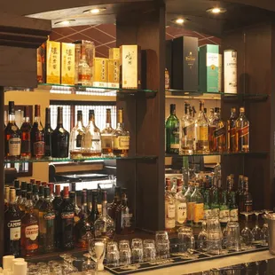 a bar filled with liquor