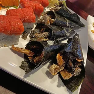 Salmon Skin Hand Rolls