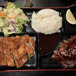 Tonkatsu and Steak Teriyaki Bento