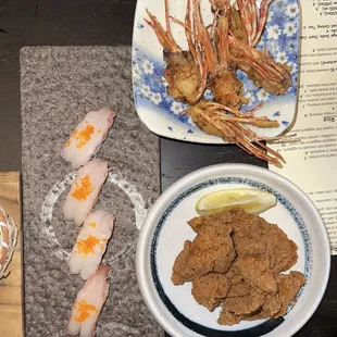 Amaebi Nigiri and Chicken Karaage