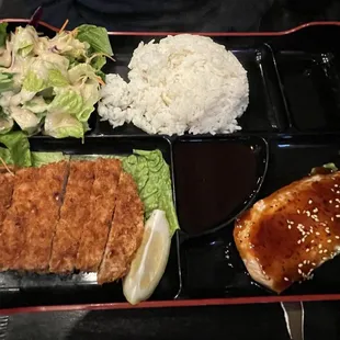 Ton Katsu and Salmon Teriyaki bento