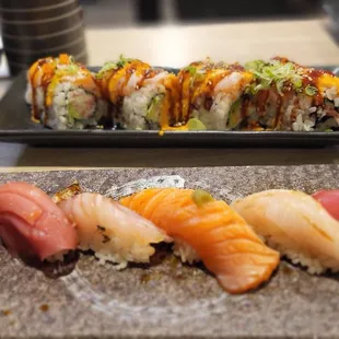 Omakase nigiri and pink dragon roll