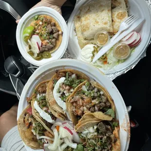 Tacos and steak quesadilla