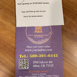 a ticket for the restaurant