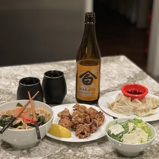 a variety of food items on a table