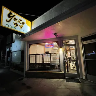 Restaurant front at night