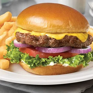 a hamburger and french fries