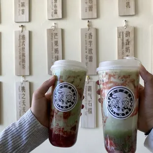 Strawberry matcha with boba