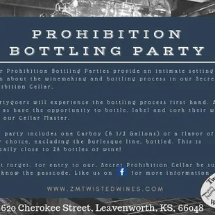Book your Prohibition Bottling Party Today!