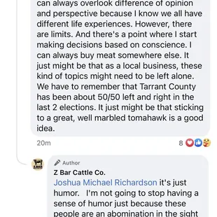 Owner&apos;s self-righteous response, explicitly conveying his thoughts about the trans community.
