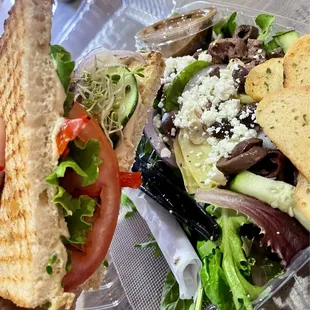 1/2 Sandwich and Salad Lunch (Sourdough bread, turkey, hummus, peppers &amp; more with Mediterranean Salad)