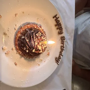 Bday dessert. It was mouse or chocolate pudding instead of ice cream or frosting. A great twist since the bday boy can&apos;t have ice cream.