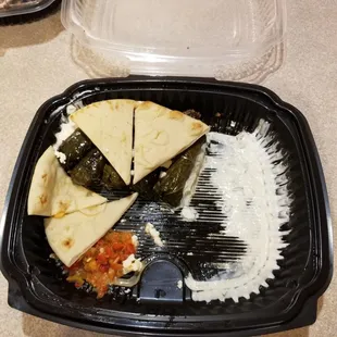 Grape leaves I ordered last night. Must have been running low on containers for my sauces?? Disappointed to say the least.
