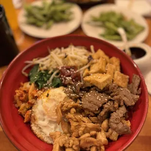 Korean Spicy Rice Bowl with Beef Chicken