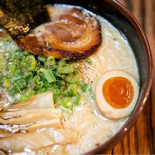 a closeup of a bowl of ramen