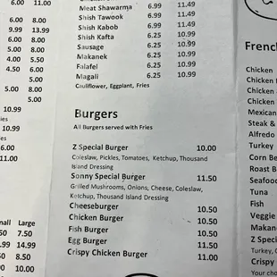 menu