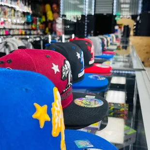 a variety of hats on display