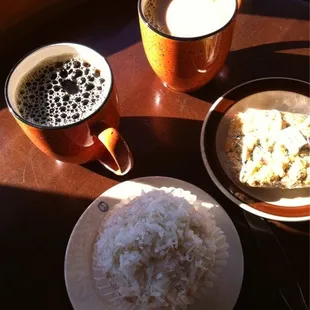 Coffee with scone &amp; huge coconut muffin--Yum!!