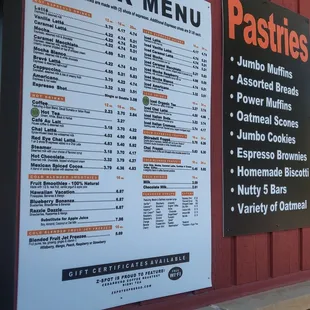 a menu for pastries