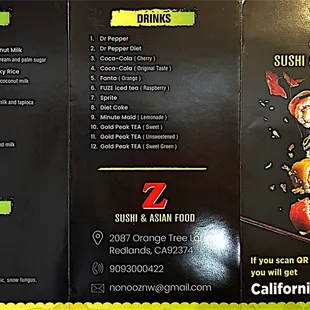 Menu. Drinks, Desserts, &amp; Salads.