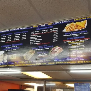 a menu for a fast food restaurant