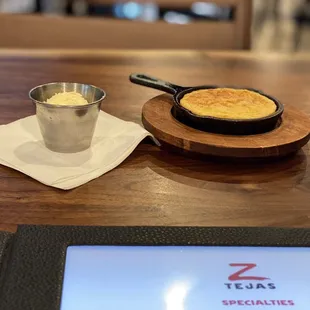 Cornbread in the cutest ever little cast iron skillet.